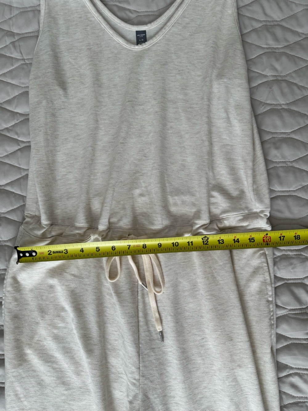 EUC Cream Heathered Sleeveless Drawstring Jumpsuit Lounge Full Length Sz Large - Picture 5 of 8